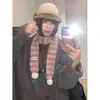 Bufanda fina larga pequeña de punto a rayas color-blocking con pompón para mujer, estilo diseñador, linda, calentador de cuello cálido, atmosférica, protección para el cuello, moderna