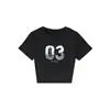 Camiseta Negra de Manga Corta con Cuello Redondo para Mujer, Nuevo Estilo de Verano, Diseño de Letras Retro Americano, Top de Chica Popular