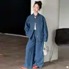 Conjunto de Ropa de Otoño para Niñas Elegante Moderno de Mezclilla Dos Piezas Conjunto para Niñas Niños Mayores Estilo Coreano Casual Pantalones de Pierna Ancha Chaqueta Estilo Primavera y Otoño
