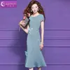 Vestido de Perlas Feimengyi para Mujer, de Manga Corta, Estilo Retro Elegante de Alta Gama para Eventos Sociales de Verano, Ajustado, Cola de Pez, de Longitud Media