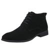 Zapatos casuales de cuero para hombre de otoño e invierno, zapatos altos con cordones, botas de cuero puntiagudas, botines forrados de lana, botas Martin de piel de vaca, botas para hombre