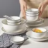 Juego de Platos Cuenco de Cerámica Juego de Vajilla de Cerámica de Jingdezhen Combinación de Cuenco y Plato Blanco Puro Simple Vajilla para el Hogar Cuenco