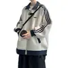 Sudadera chaqueta de punto con cuello de solapa de tres rayas para hombre, nuevo estilo primavera y otoño, corte holgado, talla grande, chaqueta retro deportiva a rayas
