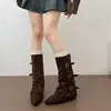 Botas hasta la pantorrilla de estilo retro con hebilla para mujer, nuevo modelo otoño 2026, cómodas botas de vaquero occidentales de tacón grueso con punta, botas de montar