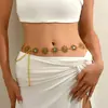 Cadena de Cintura Retro Europea y Americana de Venta Caliente Transfronteriza para Mujer, Incrustada con Turquesa, Cinturón Metálico de Flor Hueca, Accesorio de Cadena Corporal