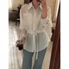 26 Camisa de Rayas Ligeramente Transparente de Moda Coreana de Alta Gama para Mujer