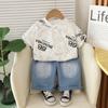 Roupa Infantil Yihui Terno de Menino Bebê Verão Fino Manga Curta Conjunto de Duas Peças 25 Novo Gola Redonda Versátil Roupa de Bebê