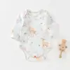 Body de Algodón Puro Antibacteriano Estilo Coreano Cuello Envolvente Triángulo para Bebé Temporada de Primavera y Otoño Traje de Una Pieza de Manga Larga para Bebé Mameluco