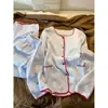 Pijama de Algodón de Manga Larga con Bloques de Color Estilo Perezoso Estilo Ins para Mujer, Nuevo para Primavera y Otoño 2025, Conjunto de Pantalones Largos Suave y Acogedor Ropa de Casa