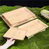 Prato de lanche com padrão de bambu rústico para bebidas, bandeja retangular para costeletas de cordeiro, bandeja de carne portátil, prato de molho para picles, bandeja para pernil de cordeiro defumado