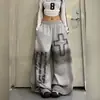 Pantalones Jogger de Pierna Ancha con Estampado de Letras Cruzadas Desgastadas Estilo Americano High Street Unisex para Baile de Jazz Holgados Casuales Modernos