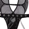 Comércio Exterior Transfronteiriço Europeu e Americano Nova Lingerie Sexy Roupa Íntima Sexy Feminina Couro Sintético Malha Gola Alta Vazado Macacão Conjunto Sexy