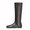 Botas longas de salto baixo para mulheres, novo estilo coreano outono/inverno, botas elásticas elegantes e simples de bico quadrado, botas de cano alto, botas de montaria
