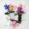 Orquídea Phalaenopsis artificial de 4 flores y 3 hojas con tallo, material de flor de pared decorativa de fondo hecho a mano para decoración de bodas y hoteles, flor artificial individual