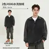 Moletom Europeu e Americano Transfronteiriço 450g com Gola Alta e Zíper Meio, Forrado com Fleece para Homens, Jaqueta de Outono Engrossada Estilo Retro Americano para Casais