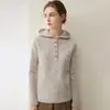 Casual|Blusa com Capuz de Tricô 100% Caxemira para Mulheres, Suave e Juvenil, Pontos Coloridos, Estilo Coreano, Suéter para Usar em Camadas ou Sozinho, Suéter com Capuz