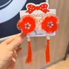 Grampo de Cabelo Vermelho de Ano Novo para Meninas, Presilha de Cabelo Infantil Fofa Estilo Antigo, Acessório de Cabeça Festivo de Ano Novo, Grampo de Cabelo com Atmosfera Alegre, Acessório de Cabelo