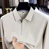 Camisa polo masculina antibacteriana de nylon sem costura de manga longa 10A, nova coleção outono 2026, malha waffle, gola dobrável, cor sólida, camiseta masculina