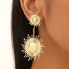 Nuevos Pendientes de Personalidad Exagerada Estilo Europeo y Americano, Pendientes Largos de Girasol Metálicos de Moda Estilo Ins para Mujer