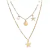 Collar de Playa de Verano con Conchas, Estrellas de Mar y Perlas, Cadena para Clavícula de Múltiples Capas de Gama Alta de Nicho, Joyería Transfronteriza Europea y Americana