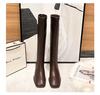 Botas de Cuero Genuino para mujer tacón grueso café punta cuadrada caña alta Botas de Caballero hasta la rodilla botas largas elásticas otoño e invierno 2021