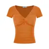 Unbdns Camiseta Feminina de Verão Nova com Design Retrô Americano de Garota Popular, Decote V, Manga Curta, Corte Slim