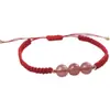 Pulseira Trançada de Corda Vermelha com Cristal de Morango Design de Nicho Ins para Homens e Mulheres para Atrair Flor de Pessegueiro Pulseira de Casal Transferência Melhor Amigo Novo Estilo