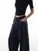 Calça Casual Solta Xadrez Azul Retro Americana de Cintura Baixa para Homens e Mulheres, Estilo Preguiçoso, Afinando, Reta, Perna Larga, Comprimento no Chão, Calça da Moda