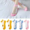 [5 pares] Calcetines de Margarita Perlada para mujer, calcetines finos de encaje transparente de cristal para primavera y verano, calcetines bajos