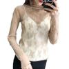 2018 Primavera y Verano nuevo estilo coreano camisa de malla de manga larga para mujer sexy encaje perspectiva malla camiseta interior ropa de mujer