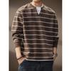 Camiseta de Manga Larga Retro a Rayas Italoamericana para Hombre, Nuevo Estilo Otoño, Corte Holgado, Falso Dos Piezas, Cuello Redondo, Sudadera Base
