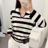 Top de punto con cuello polo color block estilo francés para mujer, modelo nuevo de principios de otoño 2026, top base extremadamente elegante y casual para superponer