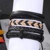 Set de Pulseras para Hombre de Venta Caliente Transfronteriza Nuevo Europeo y Americano Pulsera Trenzada de Cadena de Cuentas de Madera y Concha de Coco Pulsera de Cuero Multicapa