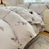 Novo Conjunto de Quatro Peças de Linho Espesso Original Classe A Estilo Botão Floral Retrô Lençol de Algodão Puro Estilo Lençol com Elástico Conjunto de Três Peças de Linho