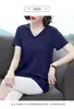 Moda Talla Grande Brillante Gordo mm Verano Suelto Cuello en V Manga Corta Camiseta Femenina Madre Look Adelgazante Cubre Vientre Top
