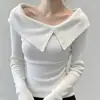 Suéter de Punto de Manga Larga para Mujer, Cuello de Una Línea a la Moda, Camiseta Interior que Adelgaza, Top Único, Elegante y Hermoso