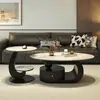 Mesa de centro de mármol estilo italiano de lujo ligero, mesa de té color crema, diseño popular y moderno para salas de estar del hogar, adecuada para apartamentos de alquiler