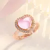 Acessórios transfronteiriços mais vendidos anel de prata feminino anel em formato de coração pedra preciosa de cristal rosa natural flor de hibisco anel de amor