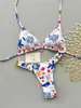 Comércio Exterior Estilo Europeu e Americano Bikini Estampado Feminino Triângulo com Amarração Peça Única Maiô Férias Praia Cortado Alto Moda Praia Atacado