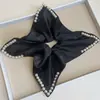 Scrunchie Branco de Renda Vazada Quadrado Estilo Francês para Cabelo, Prendedor Grande com Laço e Flor de Fita