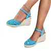 Sandalias de Moda Más Vendidas en Aliexpress Estilo Nuevo Punta Cerrada Tacón Cuña Plataforma Gruesa Tira Impermeable Tacón de Alpargata Sandalias de Exportación