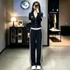 Conjunto de Traje Casual de Moda Estilo Europeo Moderno para Mujer Otoño Nuevo Temperamento de Alta Gama Que Reduce la Edad Top de Manga Larga Pantalones de Pierna Ancha Conjunto de Dos Piezas