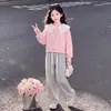 Conjunto de Dos Piezas para Niñas Estilo Bosque Primavera-Otoño, Sudadera Versátil de Manga Larga Estilo Universitario y Pantalones Casuales de Color Sólido Simple, Moderno