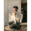 Cropped Curto Slim Fit Doce e Picante para Mulheres, Novo Estilo Primavera e Outono, Gola U Pure Desire, Barriga de Fora, Camiseta de Manga Longa com Ombro Normal