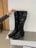 Botas Longas de Couro Estilo Retro Coreano para Mulheres Verão 2026, Botas de Inverno com Salto Bloco Quadrado Fino, Botas de Montaria até o Joelho