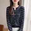Cardigan Tricô Listrado Retrô Estilo Coreano Gola Tesoura Lã Multicolor Bolinhas Manga Longa Feminino Outono Novo Versátil