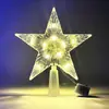 Exclusivo Transfronteiriço Natal Novo LED Brilhante Árvore de Natal Estrela do Topo Transparente Iluminada Estrela de Cinco Pontas Decoração de Natal
