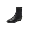 2026 Novas Botas Retrô de Camurça com Retalhos, Aumento Interno de Altura, Elásticas, Emagrecedoras, Femininas, Bico Quadrado, Elegantes, Botas Curtas Emagrecedoras, Botas Meia