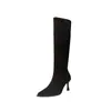 Botas Retro de Estilo Coreano hasta la Rodilla con Tacón Alto para Mujer, Novedad Otoño e Invierno 2026, Botas de Monta con Punta Fina, Tacón de Aguja, Plisadas y Fruncidas