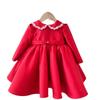 Vestido Tesouro Feminino de Um Ano Novo Gola Boneca Flor Vermelha Menina Vestido Vermelho Pequeno Manga Longa Feminino Cetim Aniversário Vestido Princesa